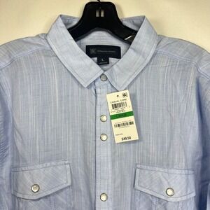 New INC Light Blue Button Down Shirt Mens Large Casual Core Slub Textured Snap